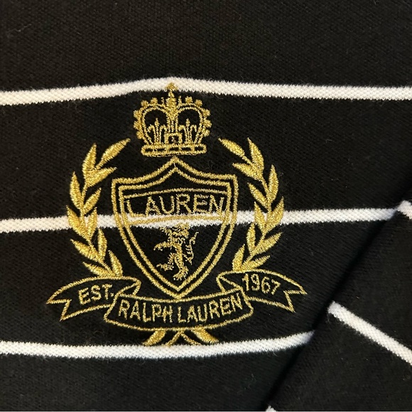 Ralph Lauren Lauren Active Polo Shirt Black and White Trimmed in Gold Size M - Picture 6 of 8